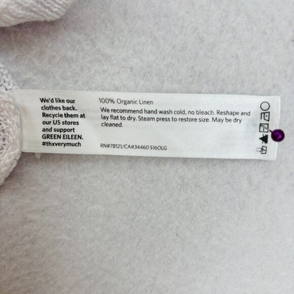 EILEEN FISHER Sweater L Organic Linen Short Sleeve Boat Neck Sheer White - Picture 9 of 12